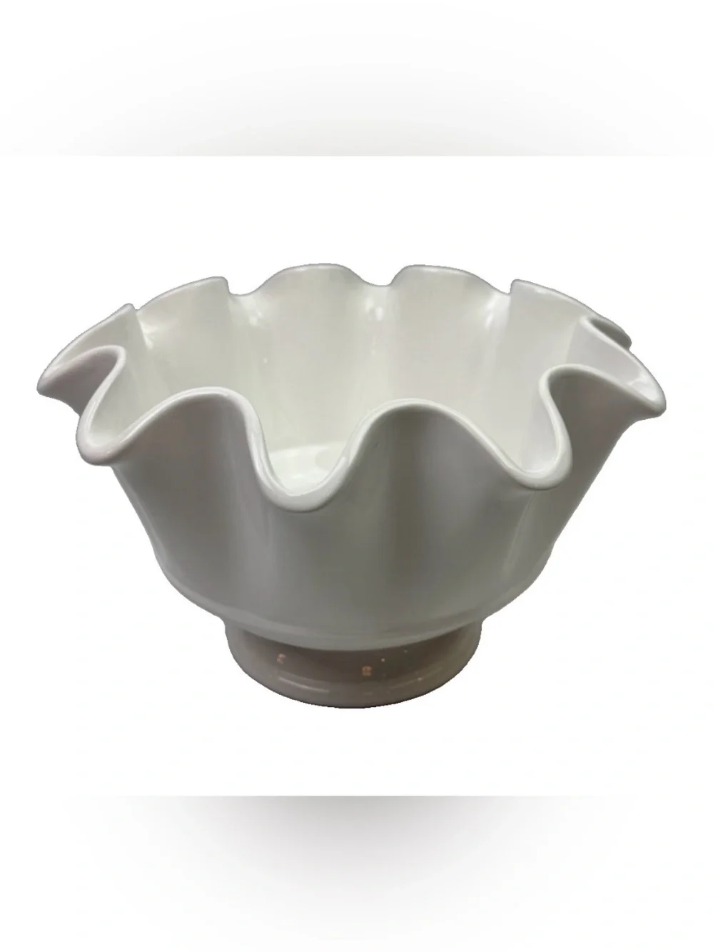 Pier 1 Imports Dolomite White Ruffled Fluted Pedestal Lg Bowl Coastal Cottage C